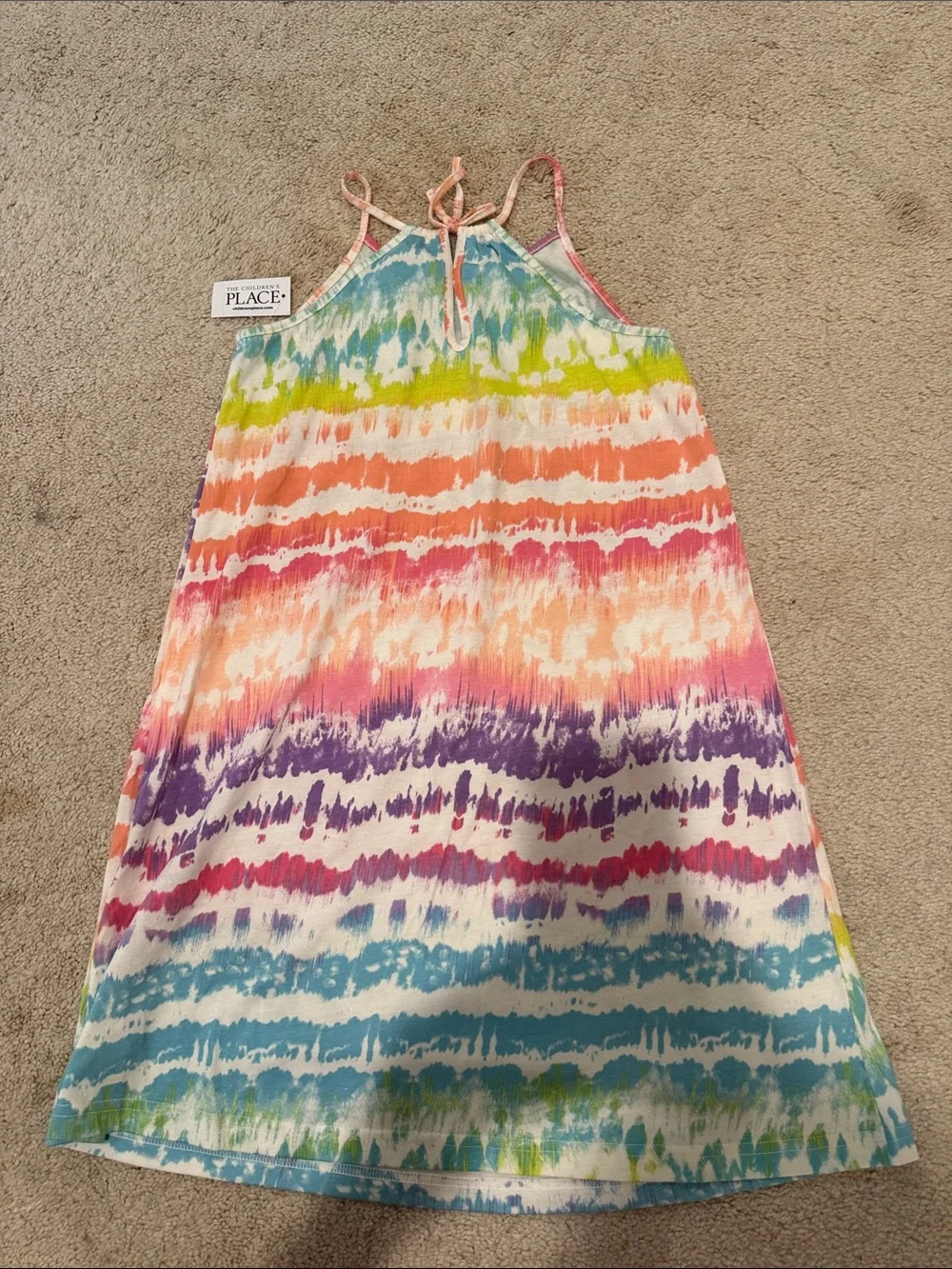 Girls Multicolor Tie-Dye Halter Dress - Bright Rainbow - Picture 3 of 3